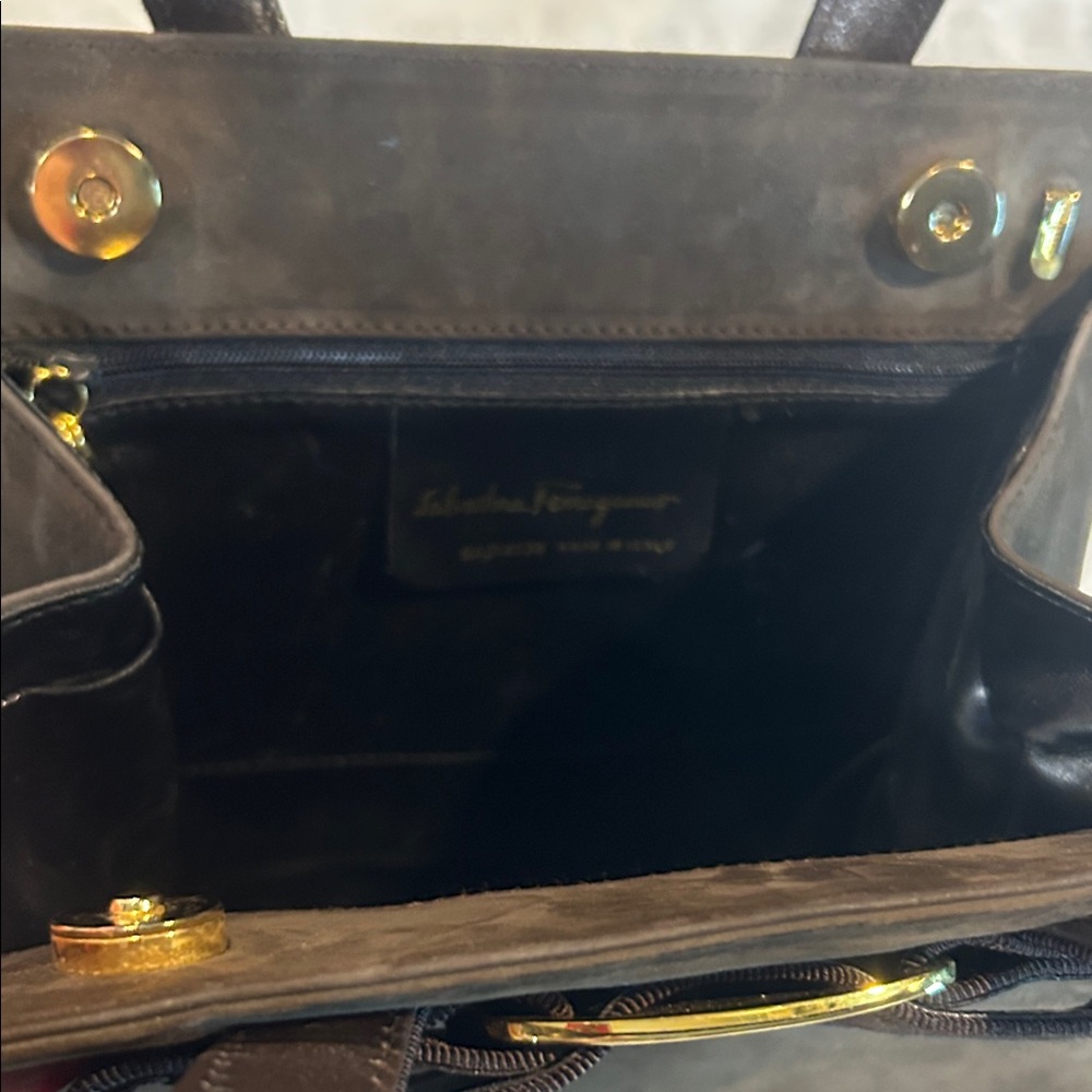 Salvatore Ferragamo Brown Suede Vala Bow handbag 2way with COA EUC - Picture 14 of 16